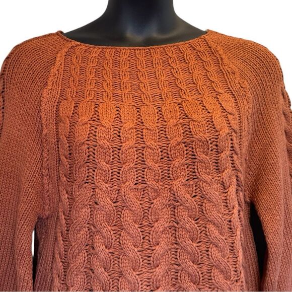 Rust Cable-Knit Round Neck Raglan Sleeve Sweater Large NEW - HYFVE - Picture 13 of 14